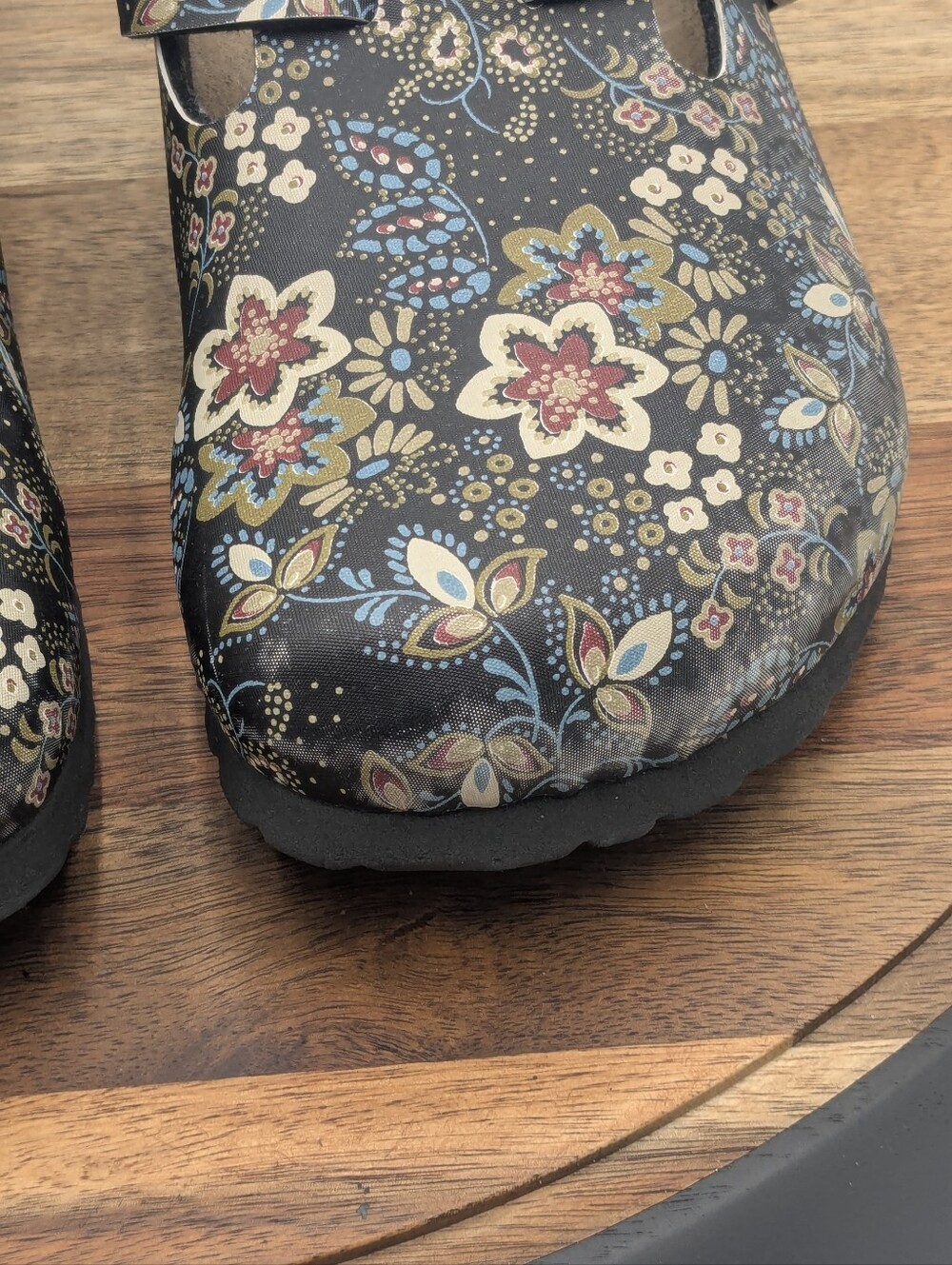 Papillio Birkenstock Floral Clogs EU 36 US 5 5.5 Black Boho Comfort Shoes - Picture 13 of 14